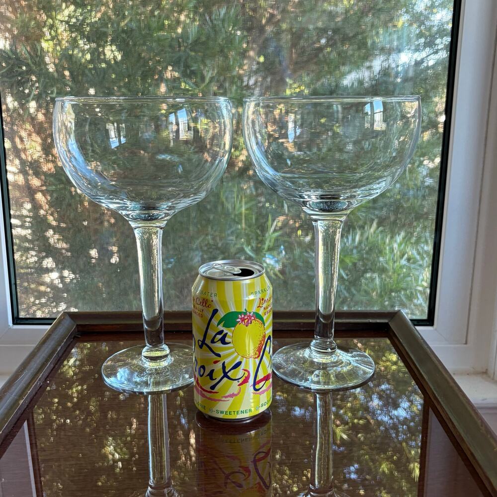 Set of 2 Oversized Vintage Stemmed Cocktail Glasses 32 oz Large Clear